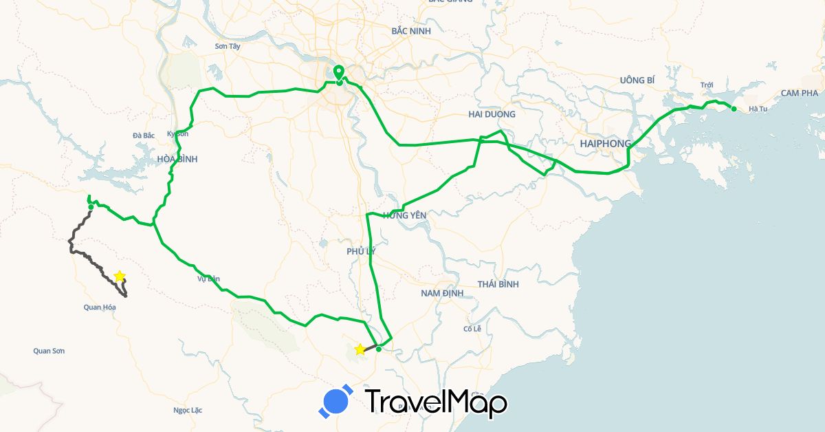 TravelMap itinerary: driving, bus, motorbike in Vietnam (Asia)